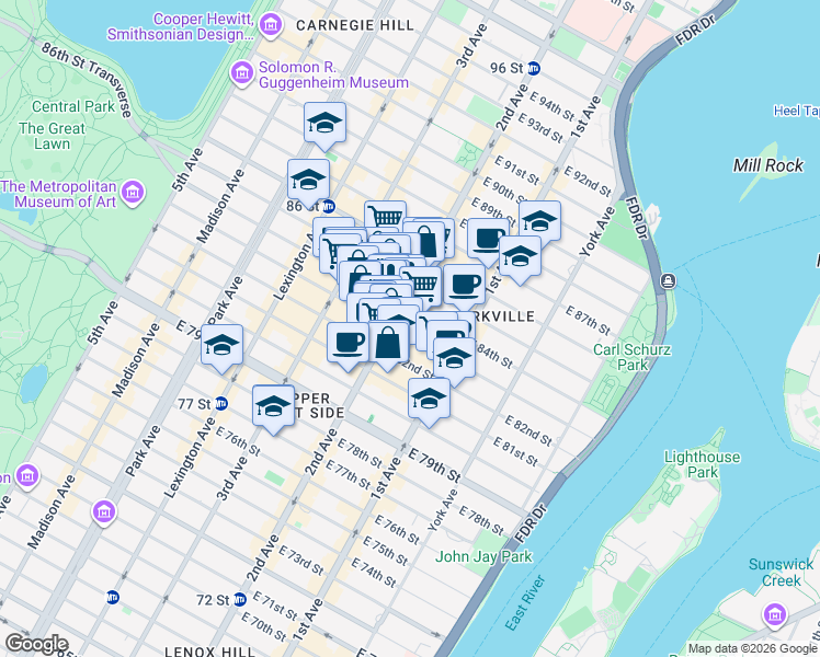 map of restaurants, bars, coffee shops, grocery stores, and more near in New York