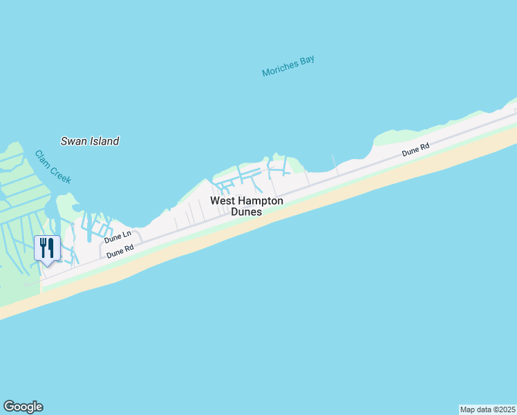 map of restaurants, bars, coffee shops, grocery stores, and more near 829 Dune Road in Westhampton Beach