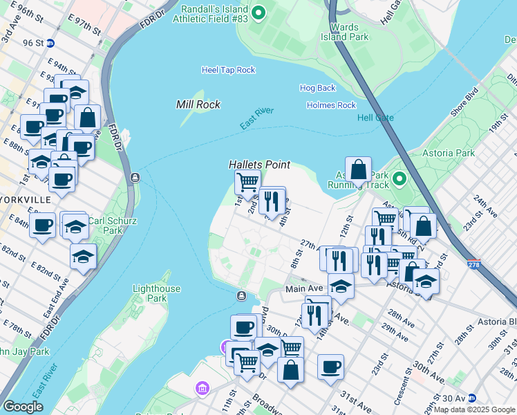 map of restaurants, bars, coffee shops, grocery stores, and more near 26-27 2nd Street in Queens