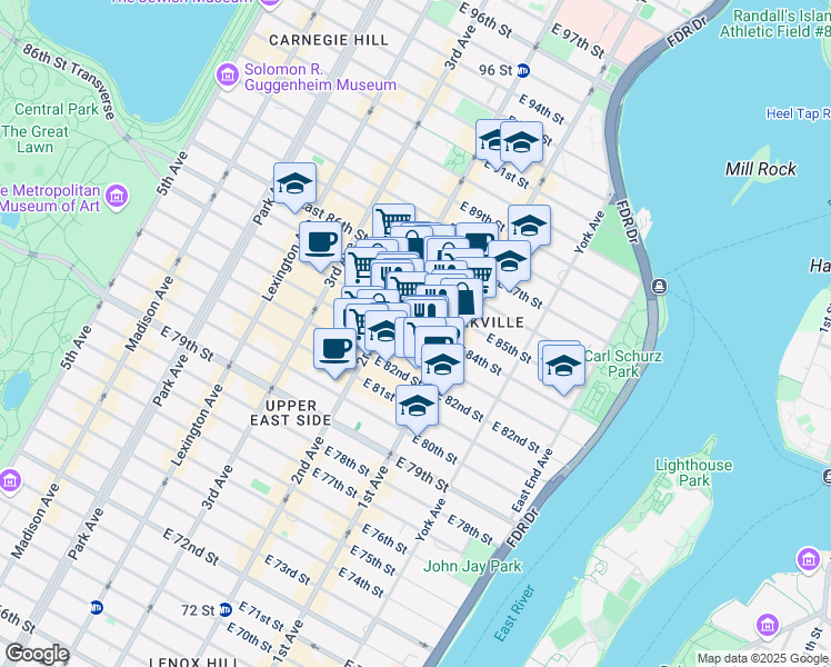 map of restaurants, bars, coffee shops, grocery stores, and more near in New York