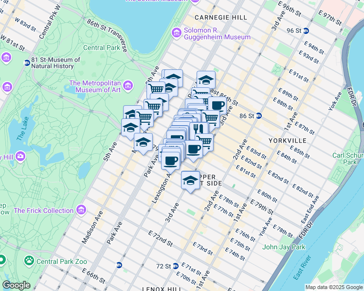 map of restaurants, bars, coffee shops, grocery stores, and more near in New York