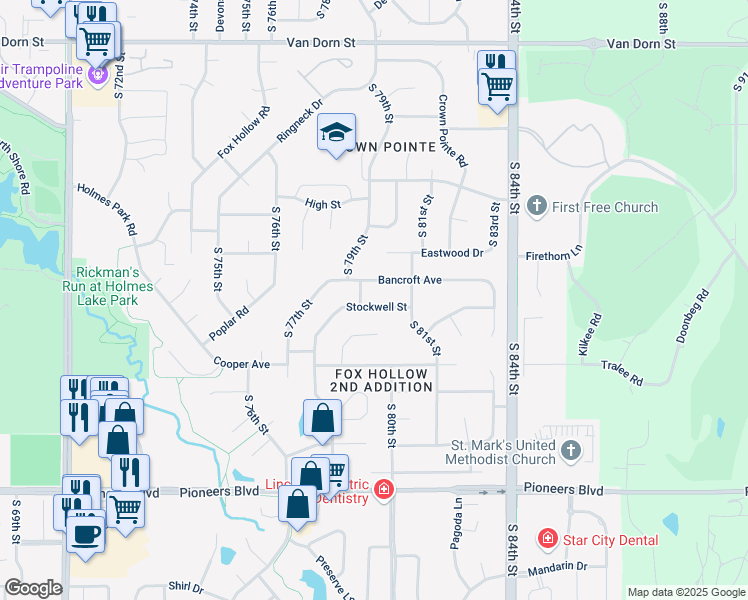 map of restaurants, bars, coffee shops, grocery stores, and more near 7910 Stockwell Street in Lincoln