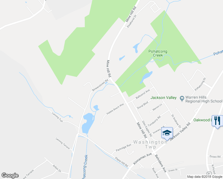 map of restaurants, bars, coffee shops, grocery stores, and more near 57 Mine Hill Road in Washington