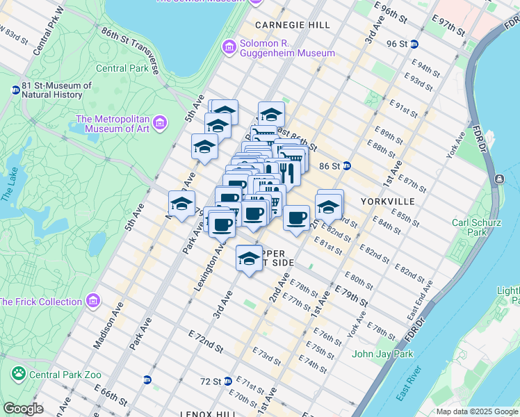 map of restaurants, bars, coffee shops, grocery stores, and more near in New York