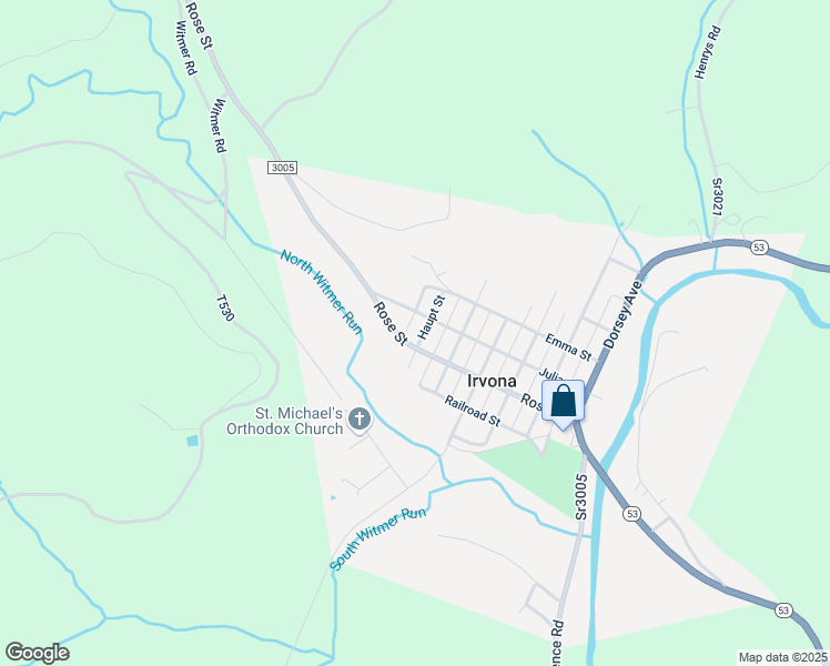 map of restaurants, bars, coffee shops, grocery stores, and more near 79 Haupt Street in Irvona