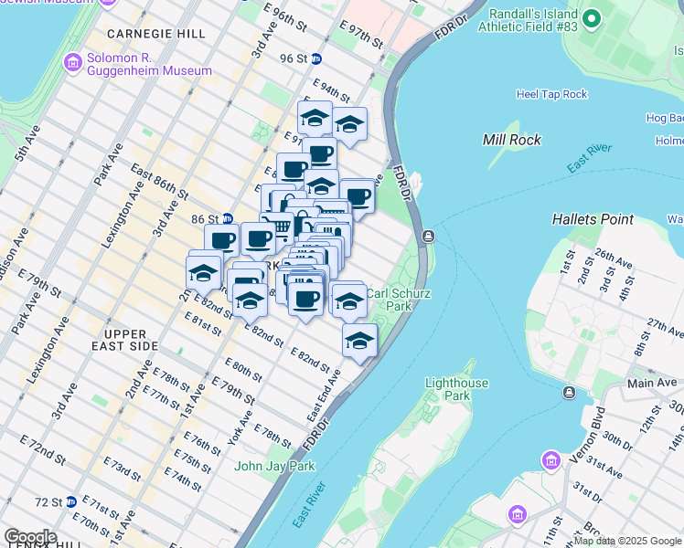 map of restaurants, bars, coffee shops, grocery stores, and more near in New York
