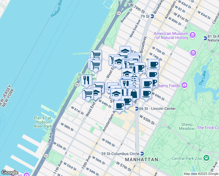 map of restaurants, bars, coffee shops, grocery stores, and more near in New York