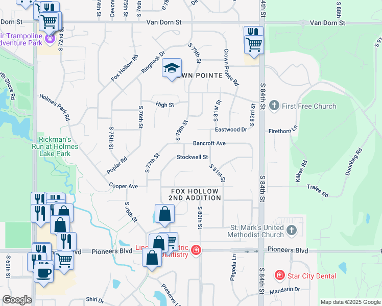 map of restaurants, bars, coffee shops, grocery stores, and more near 7910 Stockwell Street in Lincoln