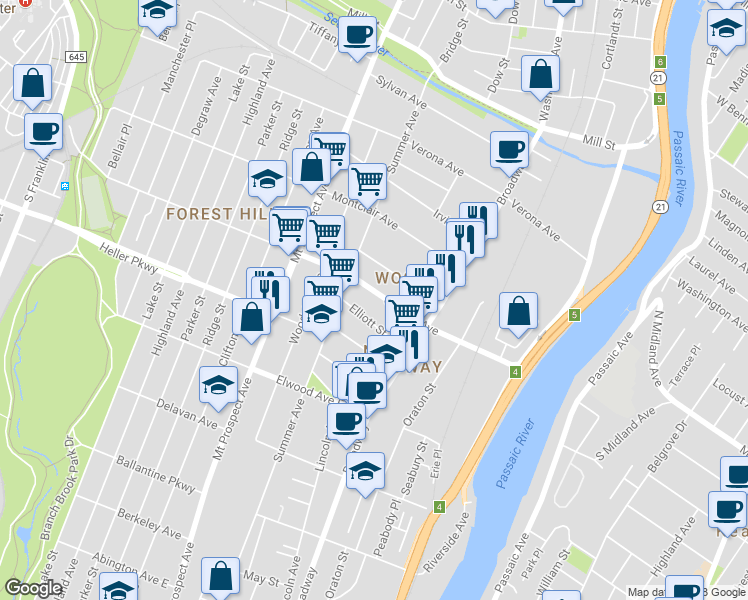 map of restaurants, bars, coffee shops, grocery stores, and more near 118 Grafton Avenue in Newark