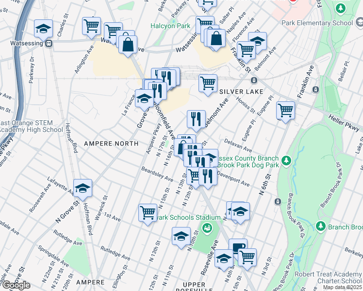 map of restaurants, bars, coffee shops, grocery stores, and more near 23 Bloomfield Avenue in Bloomfield