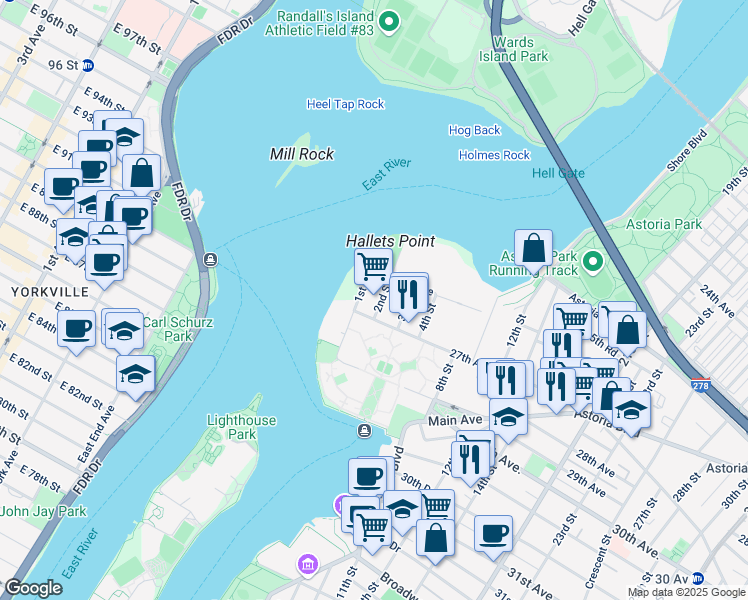 map of restaurants, bars, coffee shops, grocery stores, and more near 26-27 2nd Street in Queens