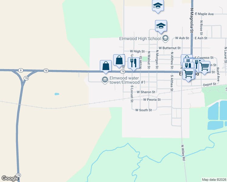 map of restaurants, bars, coffee shops, grocery stores, and more near 224 South Turtle Creek Drive in Elmwood