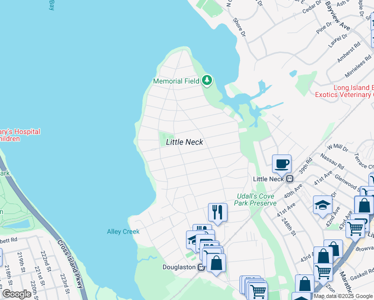 map of restaurants, bars, coffee shops, grocery stores, and more near 2-15 Hollywood Avenue in Queens