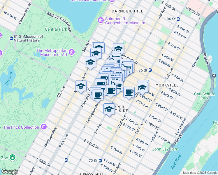 map of restaurants, bars, coffee shops, grocery stores, and more near in New York