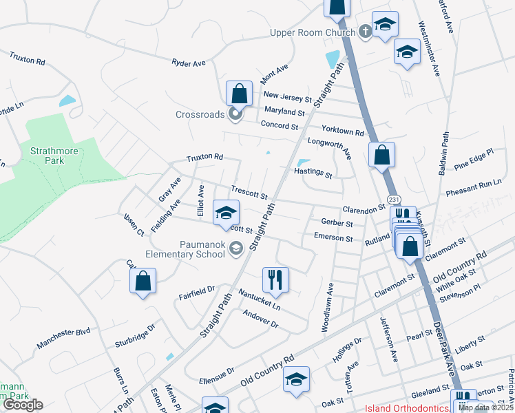 map of restaurants, bars, coffee shops, grocery stores, and more near 151 Chaffey Court in Dix Hills
