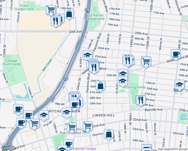 map of restaurants, bars, coffee shops, grocery stores, and more near in Queens