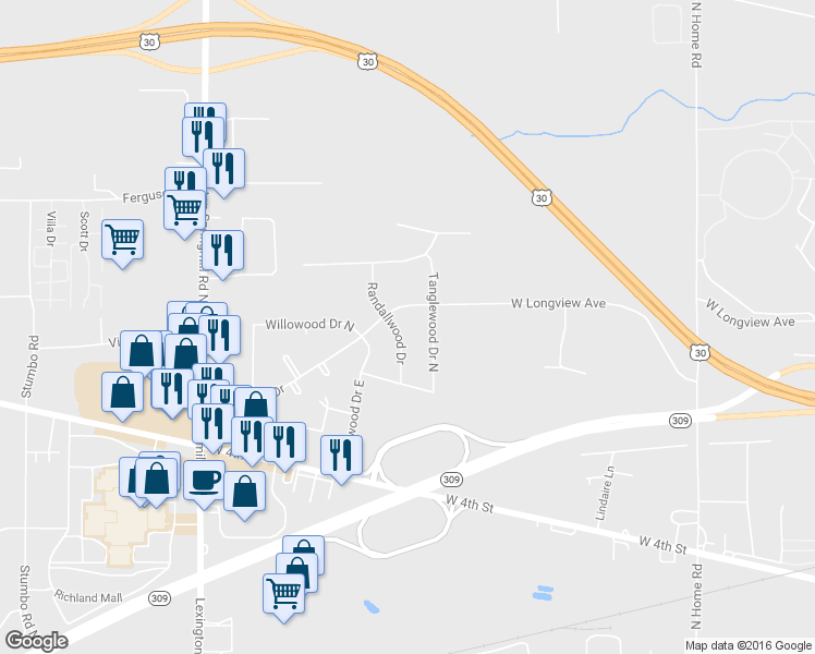 map of restaurants, bars, coffee shops, grocery stores, and more near 860 Randallwood Drive in Ontario