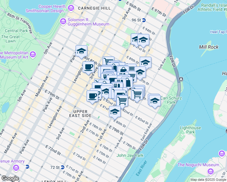 map of restaurants, bars, coffee shops, grocery stores, and more near in New York