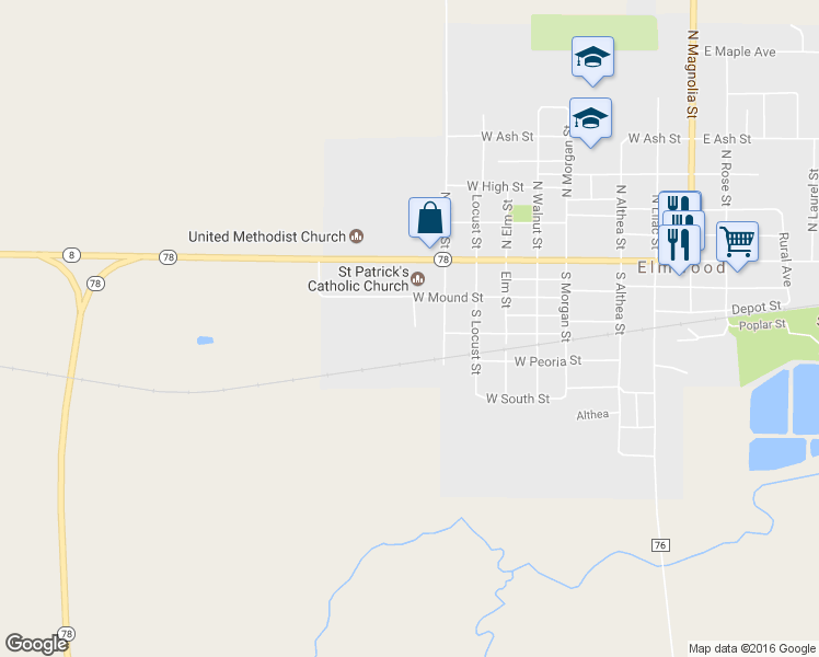 map of restaurants, bars, coffee shops, grocery stores, and more near 224 South Turtle Creek Drive in Elmwood