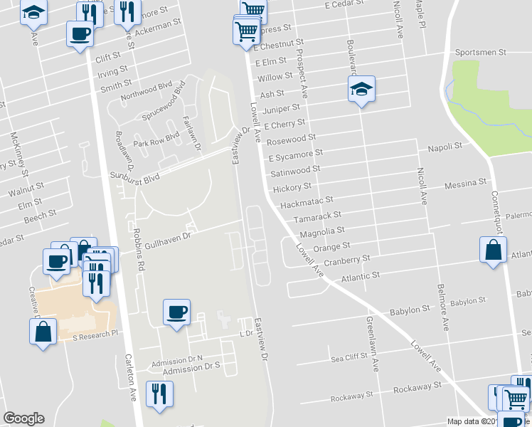 map of restaurants, bars, coffee shops, grocery stores, and more near 311 Medea Way in Central Islip