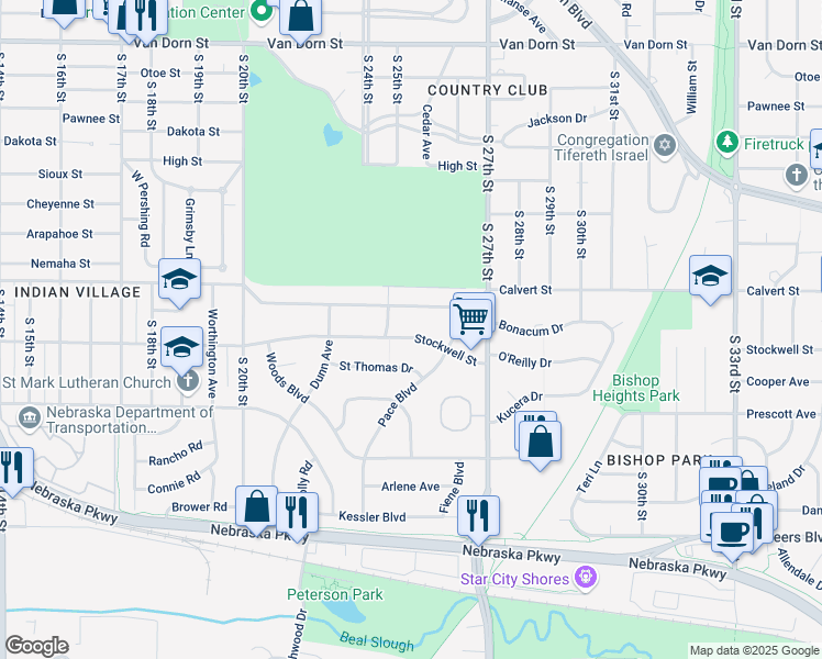 map of restaurants, bars, coffee shops, grocery stores, and more near 2520 Stockwell Street in Lincoln