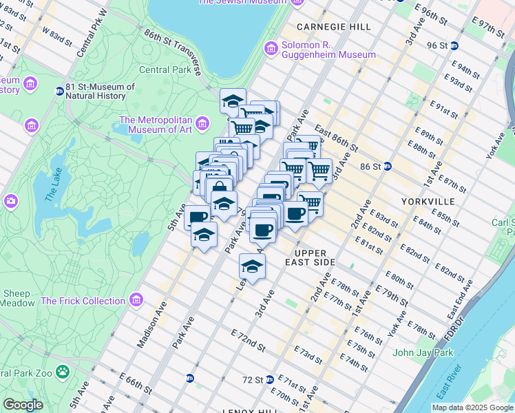 map of restaurants, bars, coffee shops, grocery stores, and more near in New York