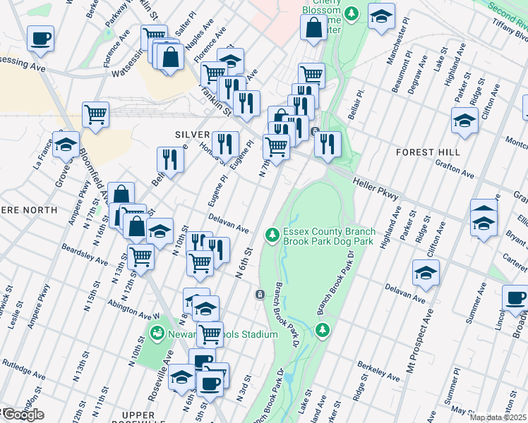 map of restaurants, bars, coffee shops, grocery stores, and more near 777 North 6th Street in Newark