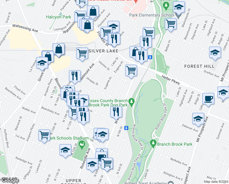 map of restaurants, bars, coffee shops, grocery stores, and more near 742 North 7th Street in Newark