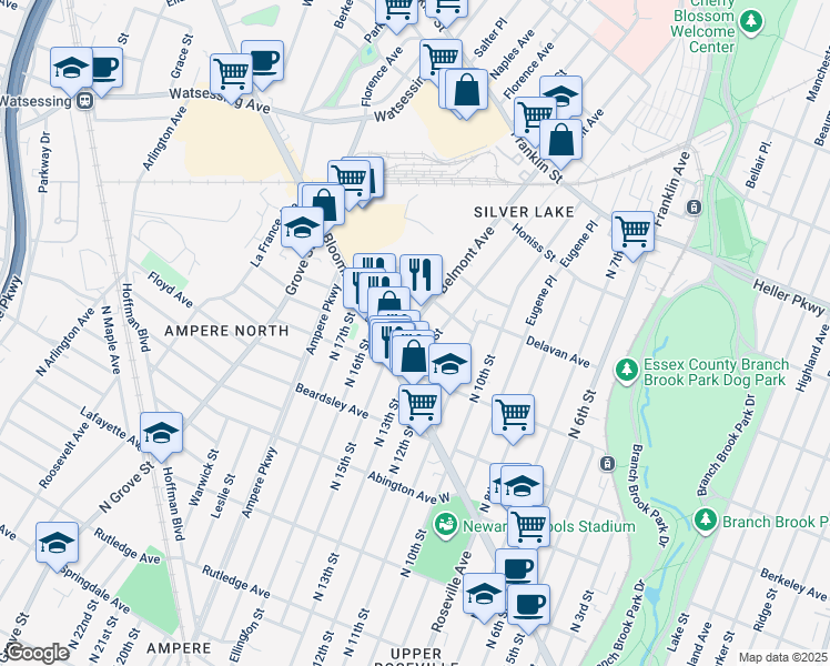map of restaurants, bars, coffee shops, grocery stores, and more near 39 Heckel Street in Belleville