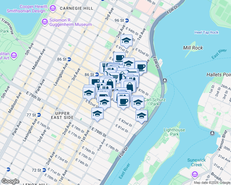 map of restaurants, bars, coffee shops, grocery stores, and more near in New York