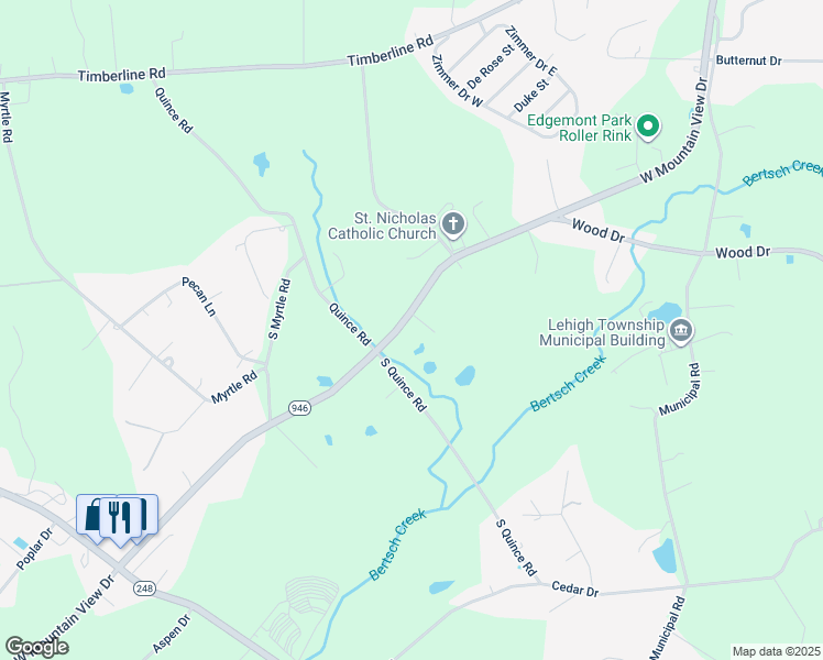 map of restaurants, bars, coffee shops, grocery stores, and more near 4453 West Mountain View Drive in Walnutport