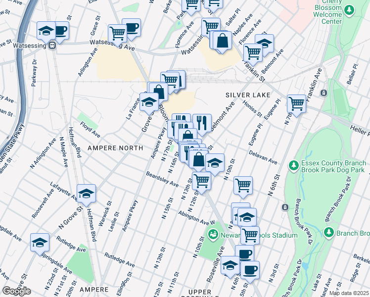map of restaurants, bars, coffee shops, grocery stores, and more near 27 Bloomfield Avenue in Bloomfield