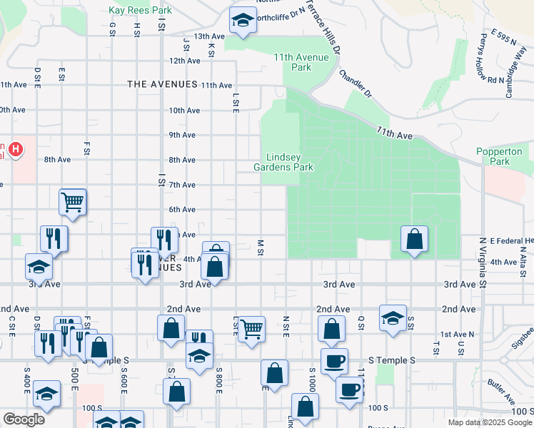 map of restaurants, bars, coffee shops, grocery stores, and more near 290 M St in Salt Lake City