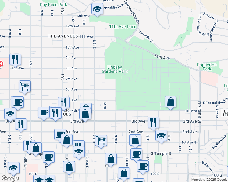 map of restaurants, bars, coffee shops, grocery stores, and more near 1340 East 300 North in Salt Lake City