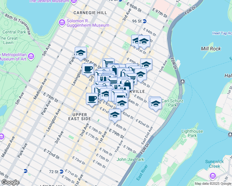map of restaurants, bars, coffee shops, grocery stores, and more near in New York