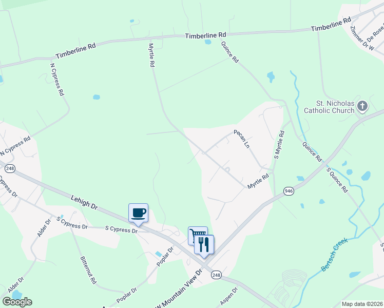 map of restaurants, bars, coffee shops, grocery stores, and more near 1131 Myrtle Road in Walnutport