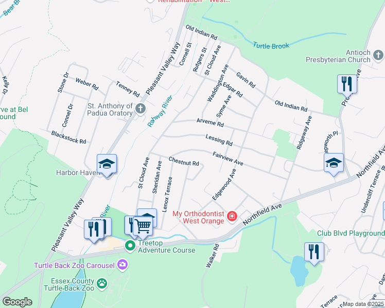 map of restaurants, bars, coffee shops, grocery stores, and more near 90 Fairview Avenue in West Orange