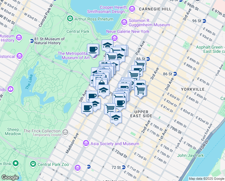 map of restaurants, bars, coffee shops, grocery stores, and more near in New York