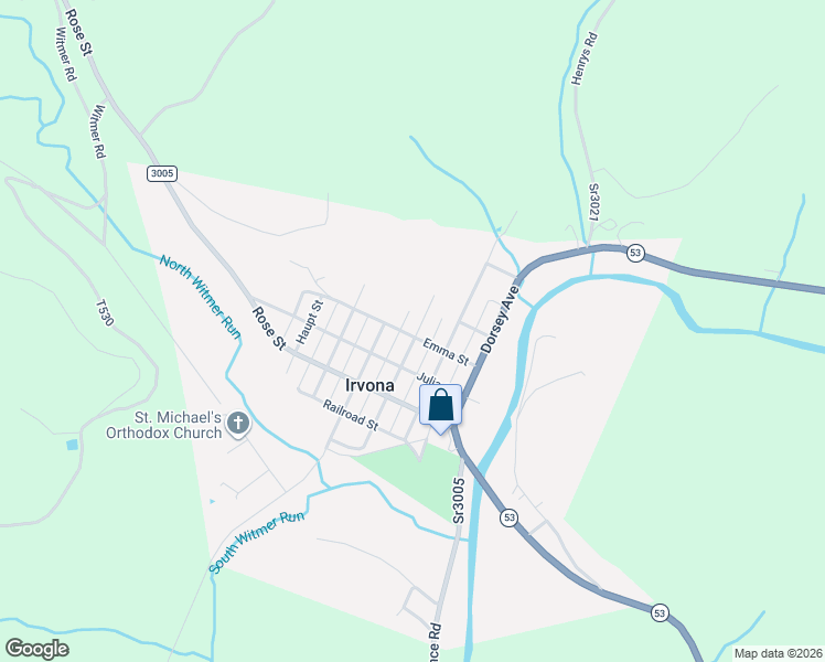 map of restaurants, bars, coffee shops, grocery stores, and more near 154 Emma Street in Irvona