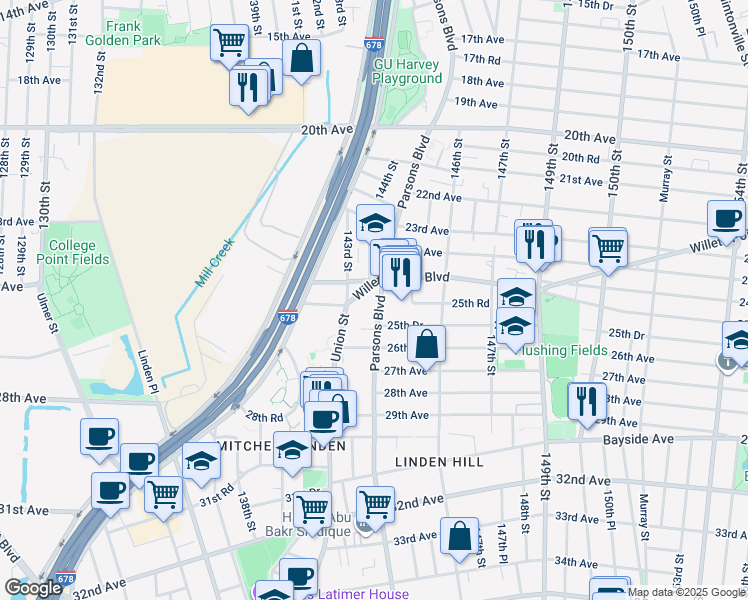 map of restaurants, bars, coffee shops, grocery stores, and more near in Queens