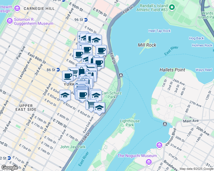 map of restaurants, bars, coffee shops, grocery stores, and more near in New York