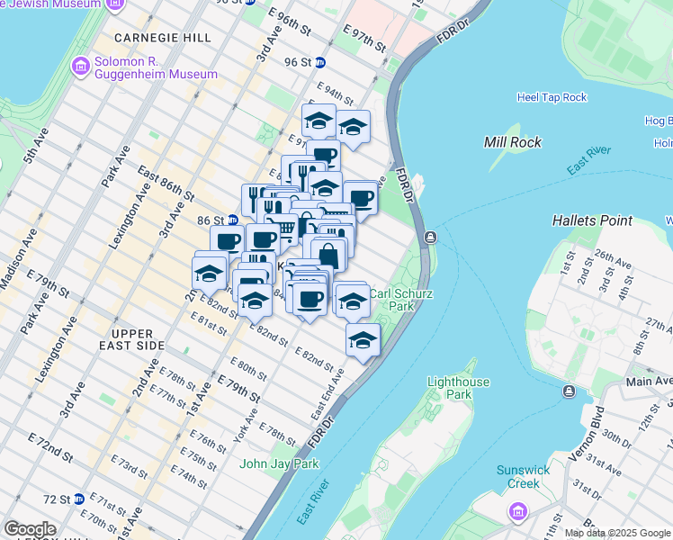 map of restaurants, bars, coffee shops, grocery stores, and more near in New York