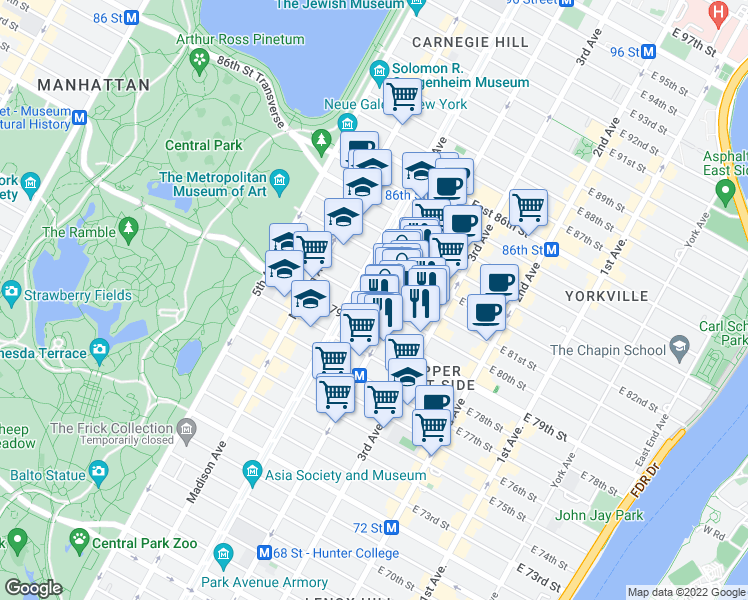 map of restaurants, bars, coffee shops, grocery stores, and more near in New York