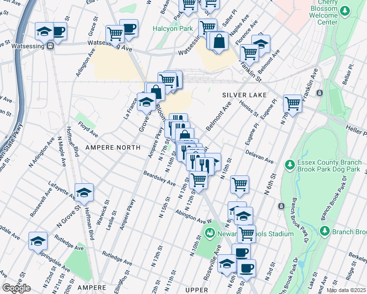 map of restaurants, bars, coffee shops, grocery stores, and more near 27 Bloomfield Avenue in Bloomfield