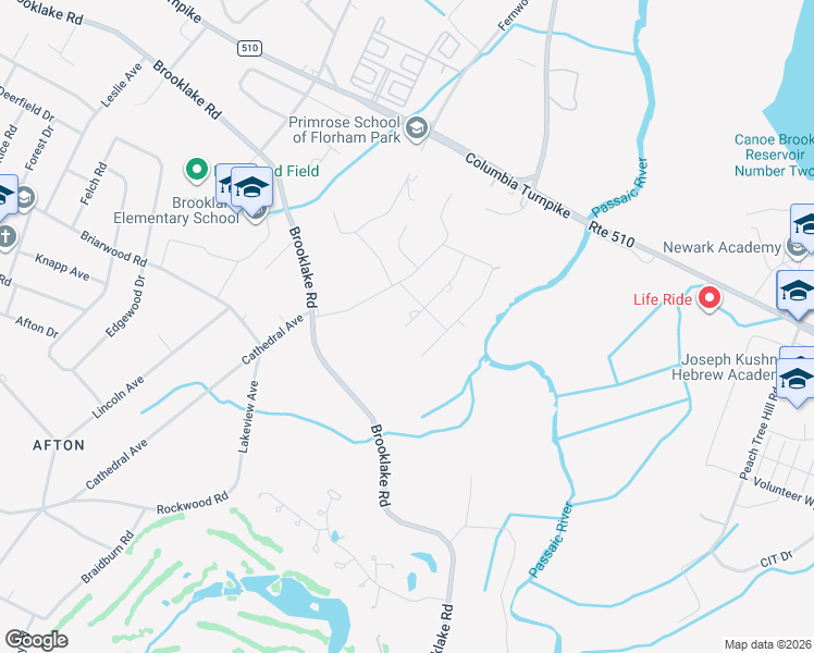 map of restaurants, bars, coffee shops, grocery stores, and more near 15 Cherokee Trail in Florham Park