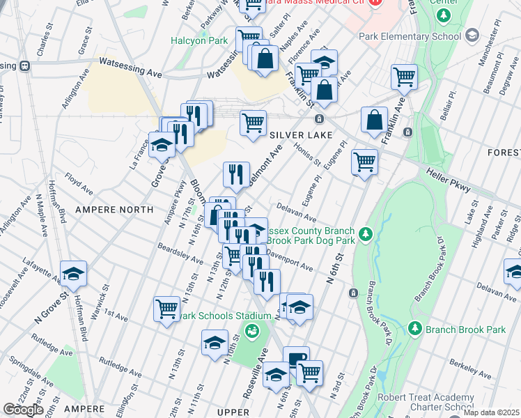 map of restaurants, bars, coffee shops, grocery stores, and more near 9 Lawrence Street in Belleville