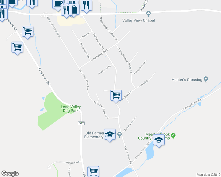 map of restaurants, bars, coffee shops, grocery stores, and more near 2 Hillside Terrace in Washington Township