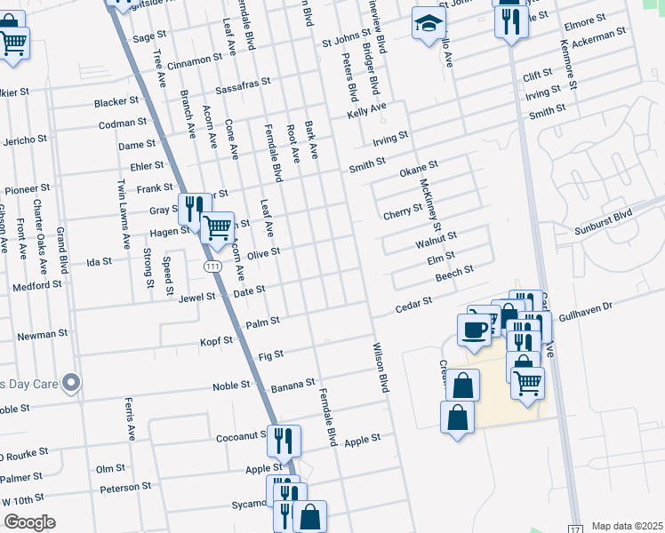 map of restaurants, bars, coffee shops, grocery stores, and more near 9 Date Street in Central Islip