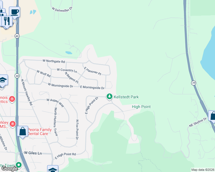 map of restaurants, bars, coffee shops, grocery stores, and more near 7302 North Edgewild Drive in Peoria