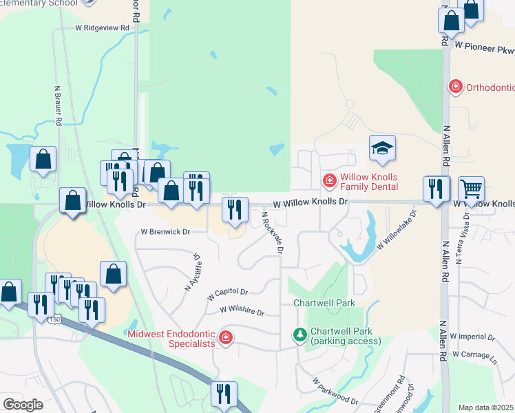 map of restaurants, bars, coffee shops, grocery stores, and more near 7229 North Rockvale Drive in Peoria